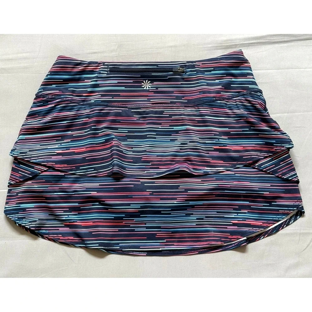 Athleta Womens Small Ruffle Skort‎ Multi-Color Linear Print Active Tennis Golf